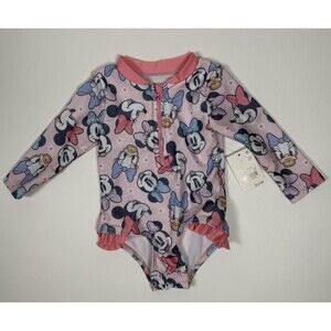 Disney Baby Rash Guard Swimsuit 6M Minnie Mouse Daisy Duck Pink New